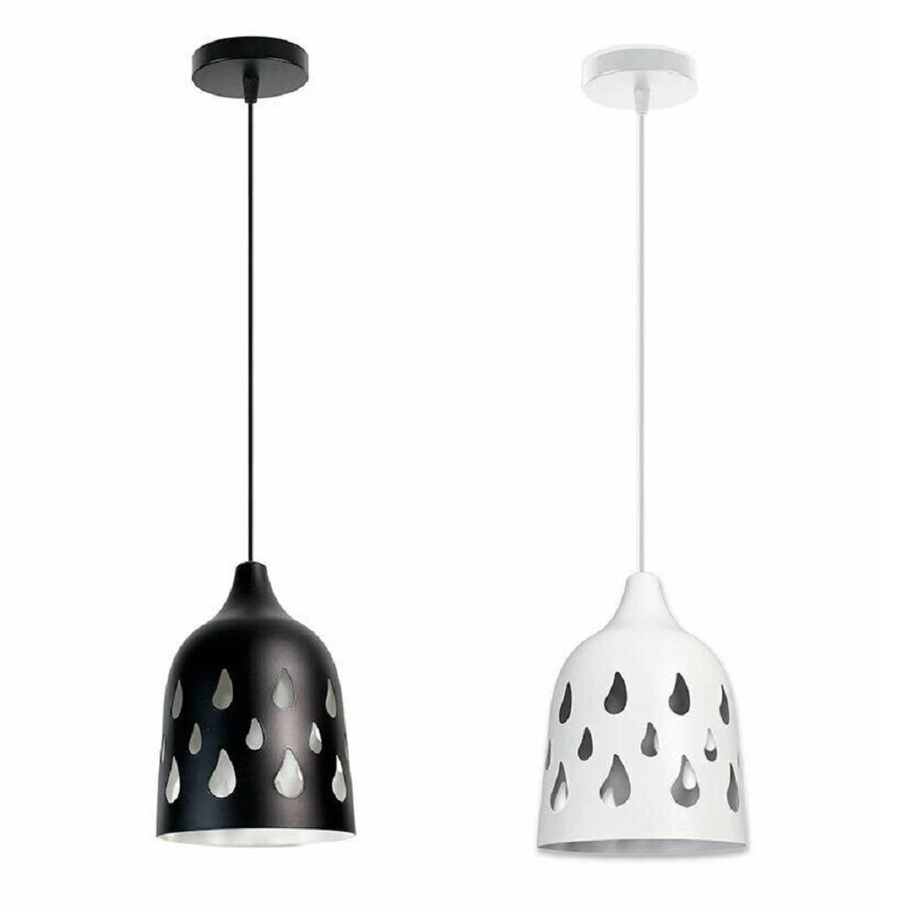 Trade Shop - Lampadario A Sospensione Da Soffitto Traforato E27 Punto Luce Bianco E Nero -
