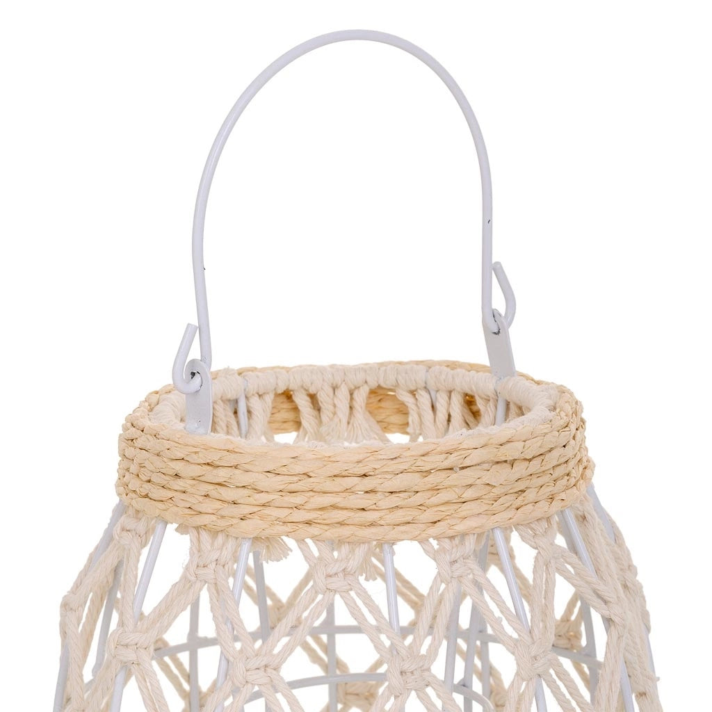 Lanterna in cotone intrecciato e fbira naturale bianca d13x20h