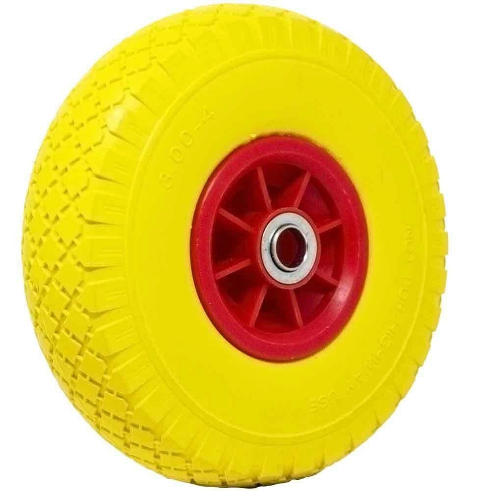 Trade Shop - Ruota Piena Antiforatura Pu Gialla Carrello Carriola 25cm Cerchio In Plastica -