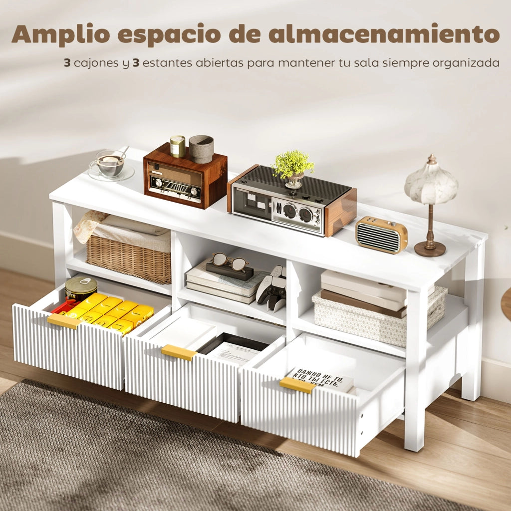 Mobile TV Moderno con 3 Cassetti e 3 Ripiani Aperti per Televisione 43-55 Pollici ¨C zephmum ¨C Bianco 120x39.5x50 cm