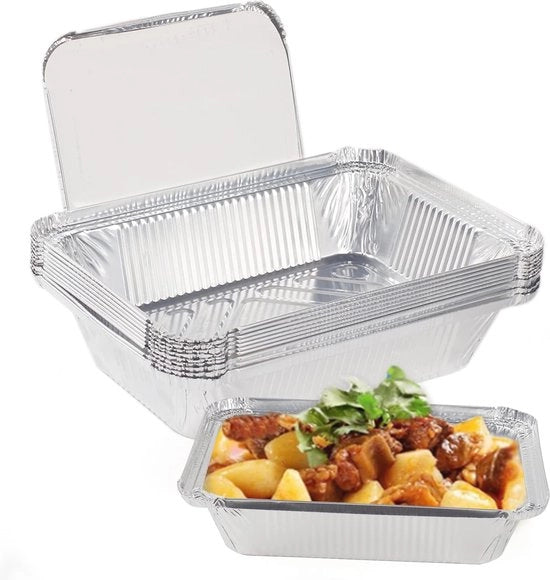 Tray 10 pezzi in alluminio 2250 ml - contenitori alimentari con coperchi in grande foglio - piatti di alluminio per uso monouso - teglie per asporto - cottura in forno, griglia, cucina, BBQ - cibo per feste
