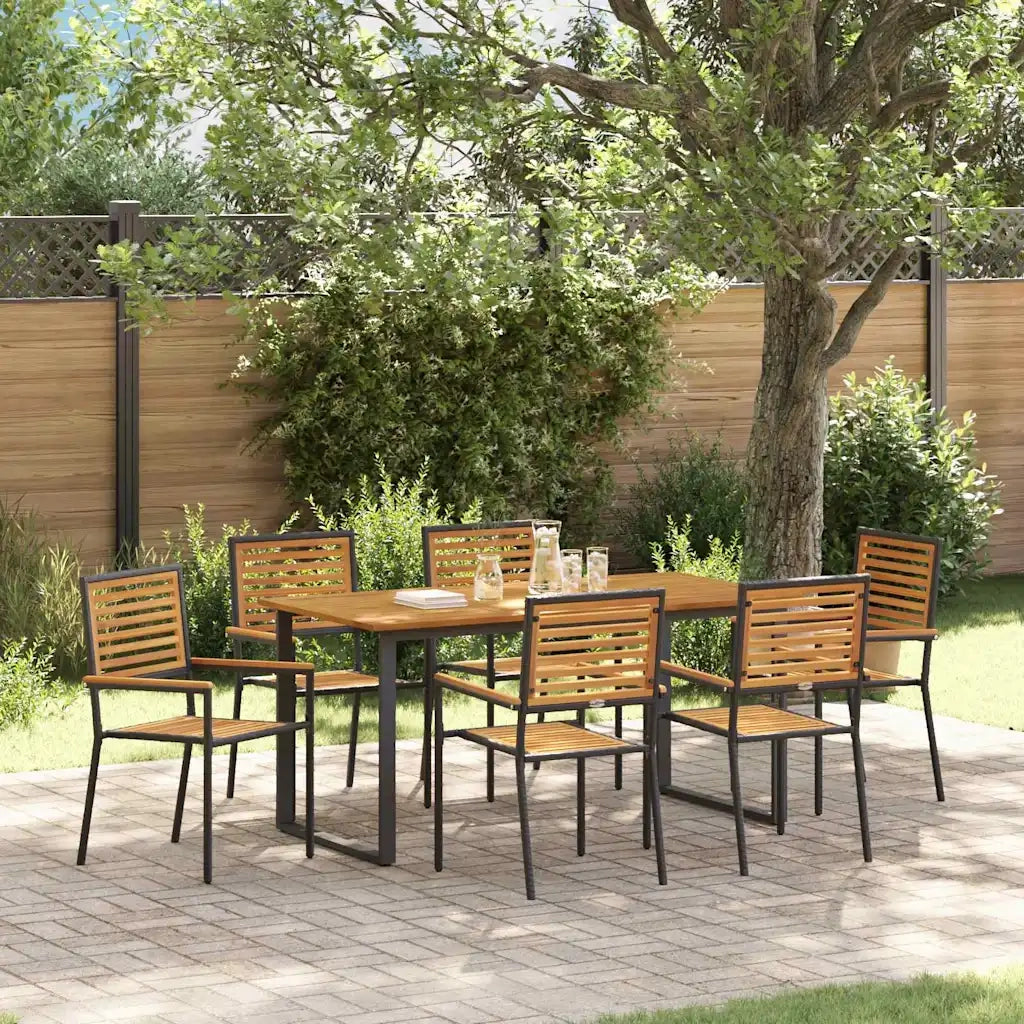 Set da Pranzo per Giardino 7 pcs Nero Legno di Acacia Massello 3365460