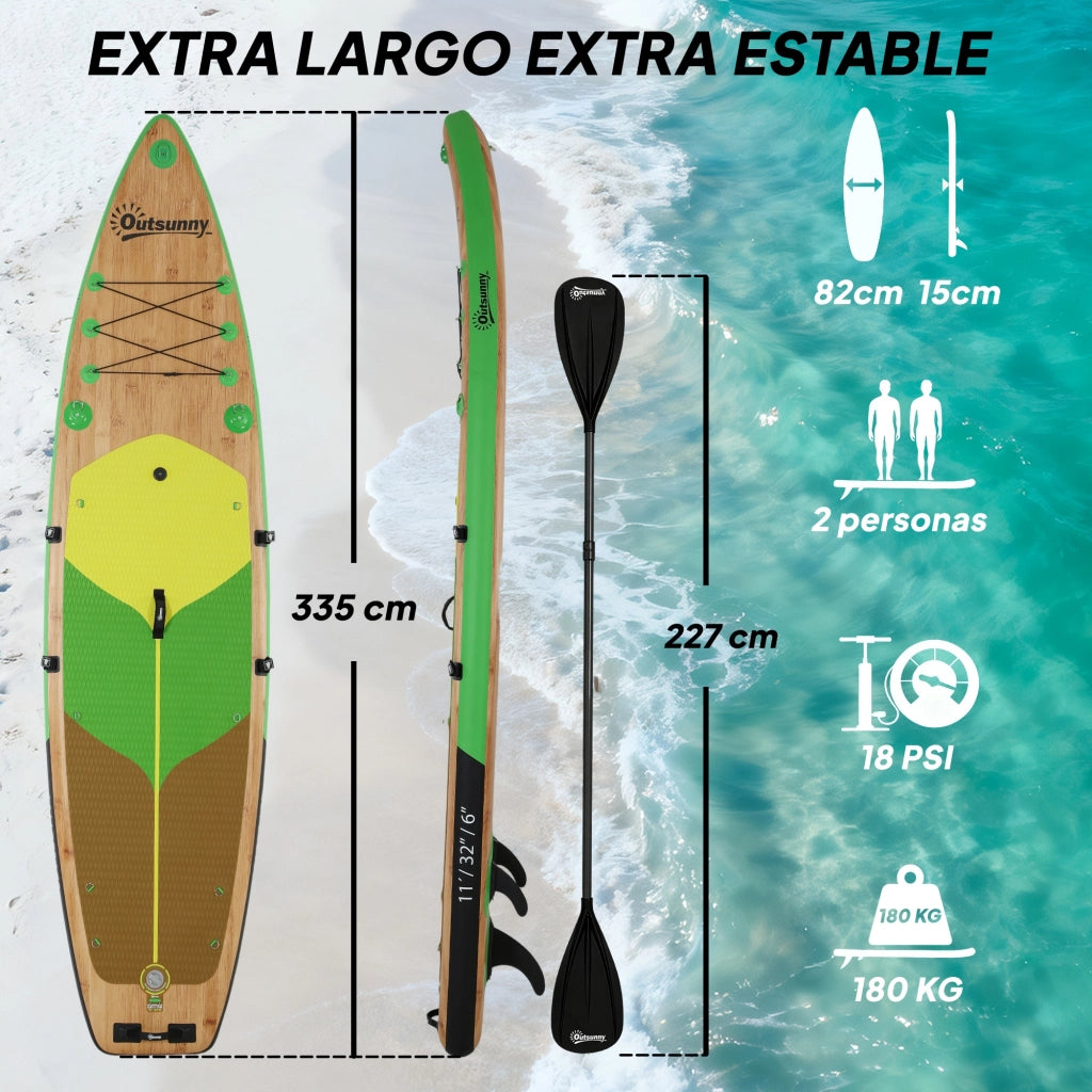 Tavola Paddle Surf Inflabile SUP Extra Largo 335 cm con Sedia Remo Convertibile ¨C zephmum ¨C con Pinne Pompa e Zaino