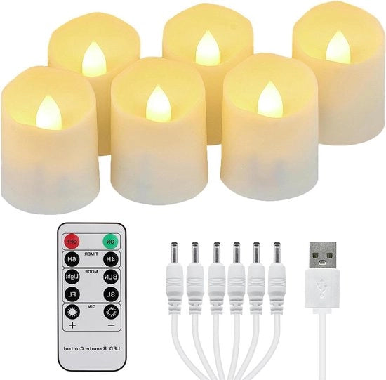 Lampadine LED caricate a distanza con timer e telecomando - caldo bianco - regolabile - caricabatteria USB - candele decorative per Natale e Halloween - 6 pezzi