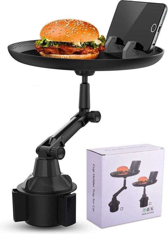 Tavola di Consumo per Auto, Tavolo per Auto con 360° di Regolazione e Supporto per Smartphone, Tavola Multifunzionale per Auto, Piatto per Snack, Organizzatore per Auto con Porta Bicchieri