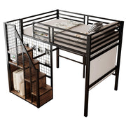 LETTO A MEZZANINO 140x200 cm in metallo nero con scala e spazio inferiore