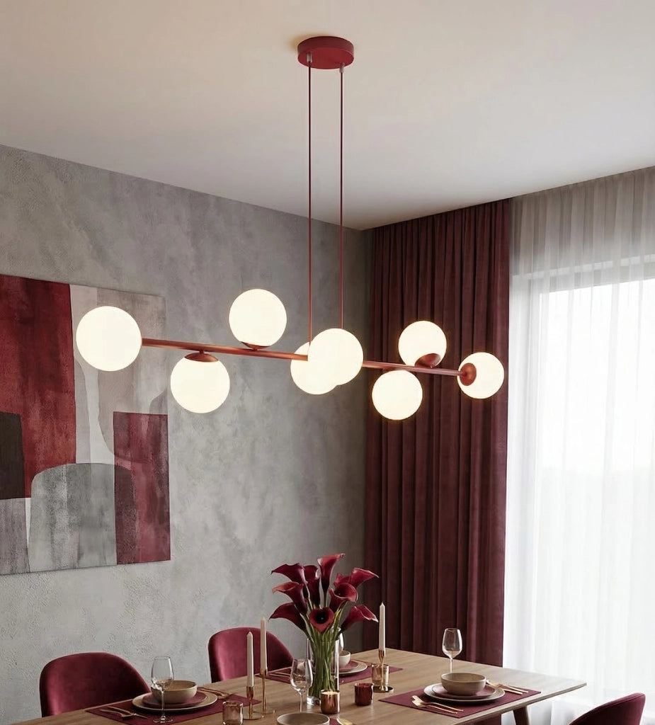 Lampada sospesa MAGNUS 8xE14 vetro bordeaux-bianco Emibig