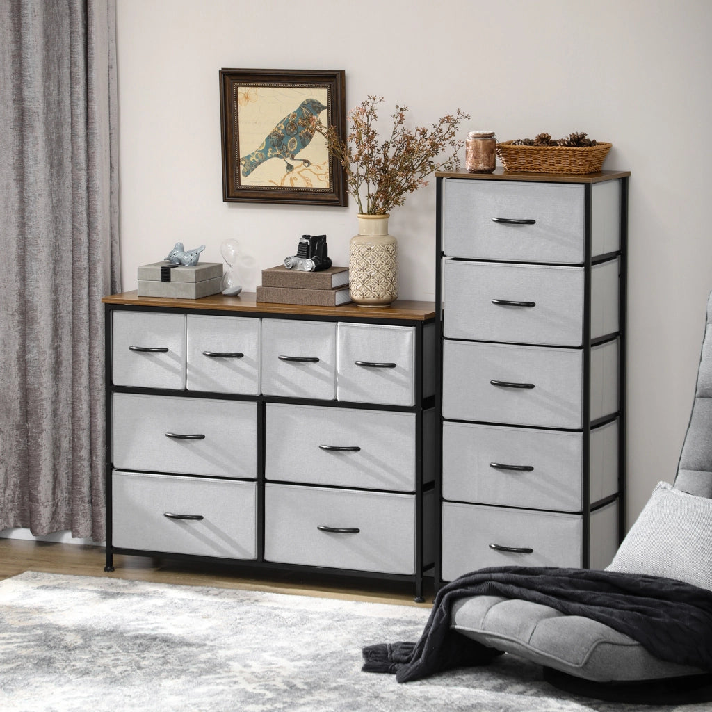 Cassettiera 8 cassetti tessuto pieghevole ¨C zephmum ¨C nero metallo 100x30x78 cm
