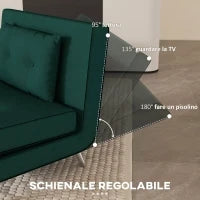 Poltrona Letto Singolo con Schienale Reclinabile in Velluto, 100x88x83cm, Verde Scuro