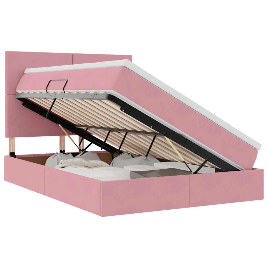 Letto con contenitore e materasso Rosa 140 x 200 cm Velluto