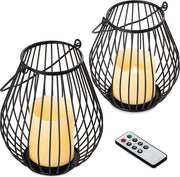 Set di Candele LED con Fiamma Mobili da 2 - Supporto Metallico - Lampada da Tavolo a Batterie - Comando a Distanza - Piccola/Media