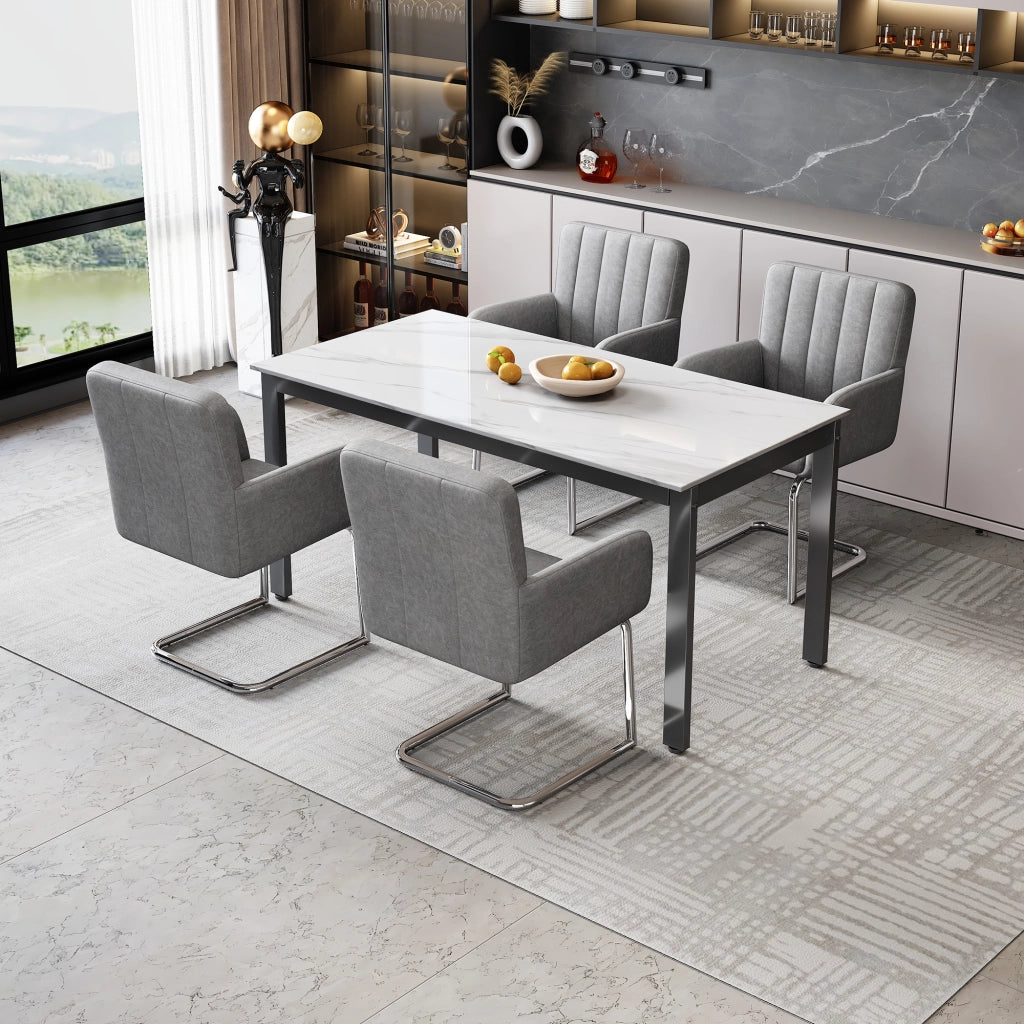 Set da 4 sedie da pranzo moderne in PU grigio con struttura in metallo a Z
