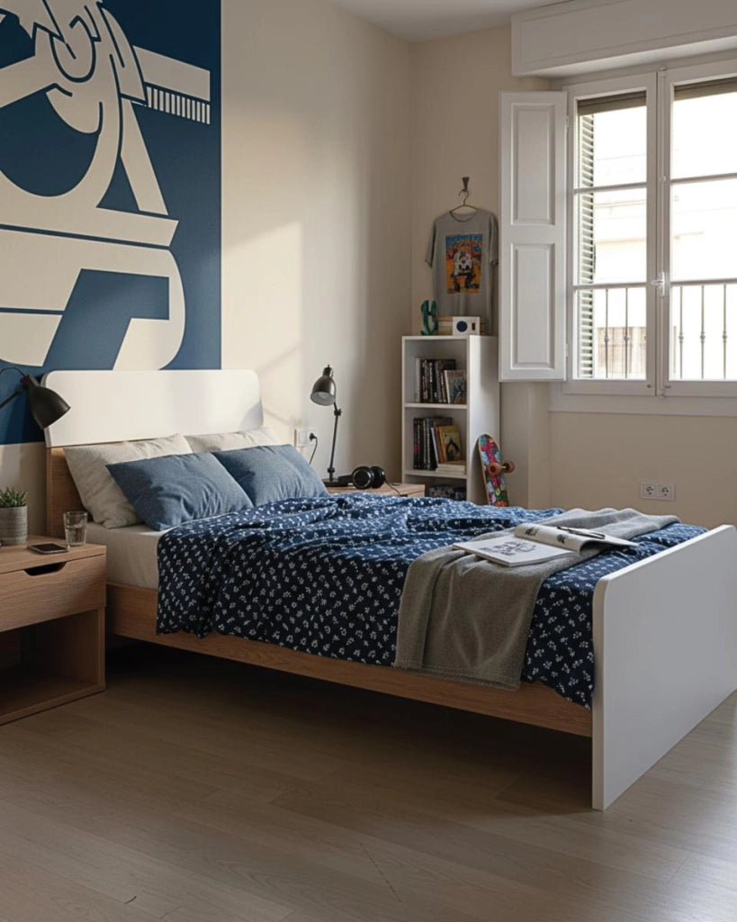 Letto Comby con fascioni e pediera - Letto una piazza e mezzo 127 x 197 - Struttura virginia e bianco - Rete e materasso esclusi_