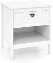 Comodino moderno con cassetto scorrevole, ripiano aperto, pattini antiscivolo, Dsign motivo, tavolino piccolo 45 x 40 x 50 cm, bianco
