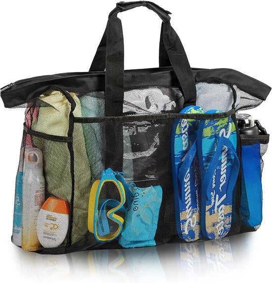 Borsa da spiaggia grande e extra grande per viaggi con rete e tasca di stivaggio - pieghevole