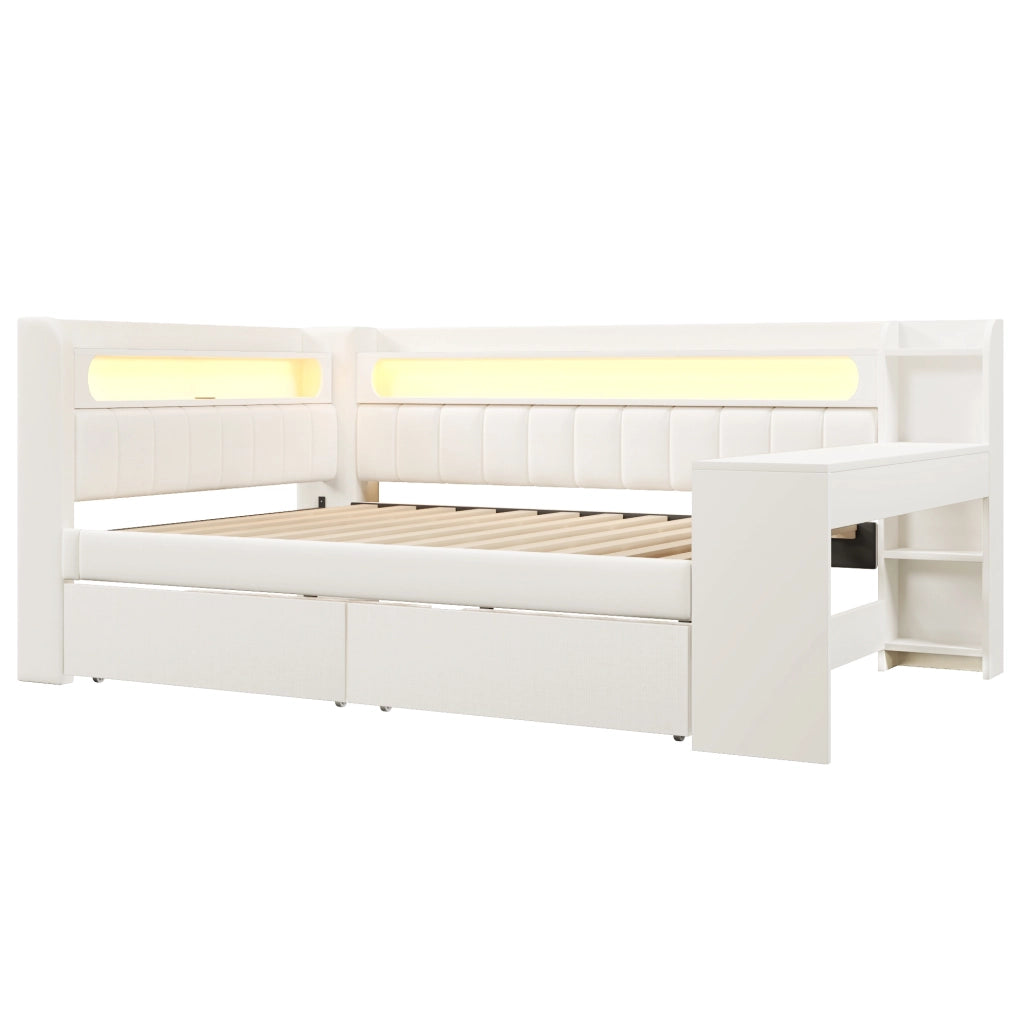 Daybed 140x200 con scrivania, 2 cassetti, USB e luci LED