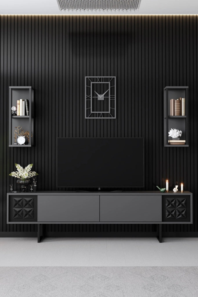 Mobile TV in legno "Black Line" - 180 x 30 x 48 cm - Antracite-Nero