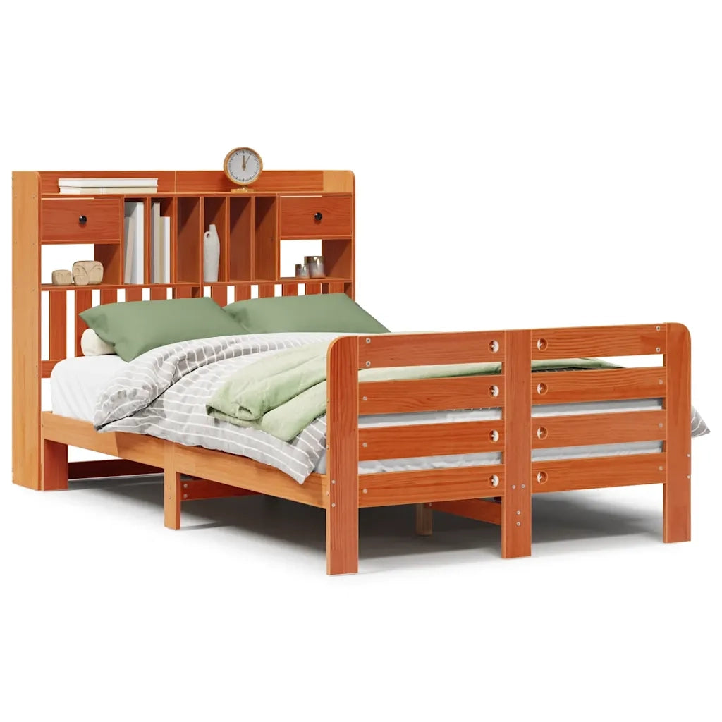 Letto Libreria senza Materasso Marrone Cera 135x190 cm in Pino 3309988