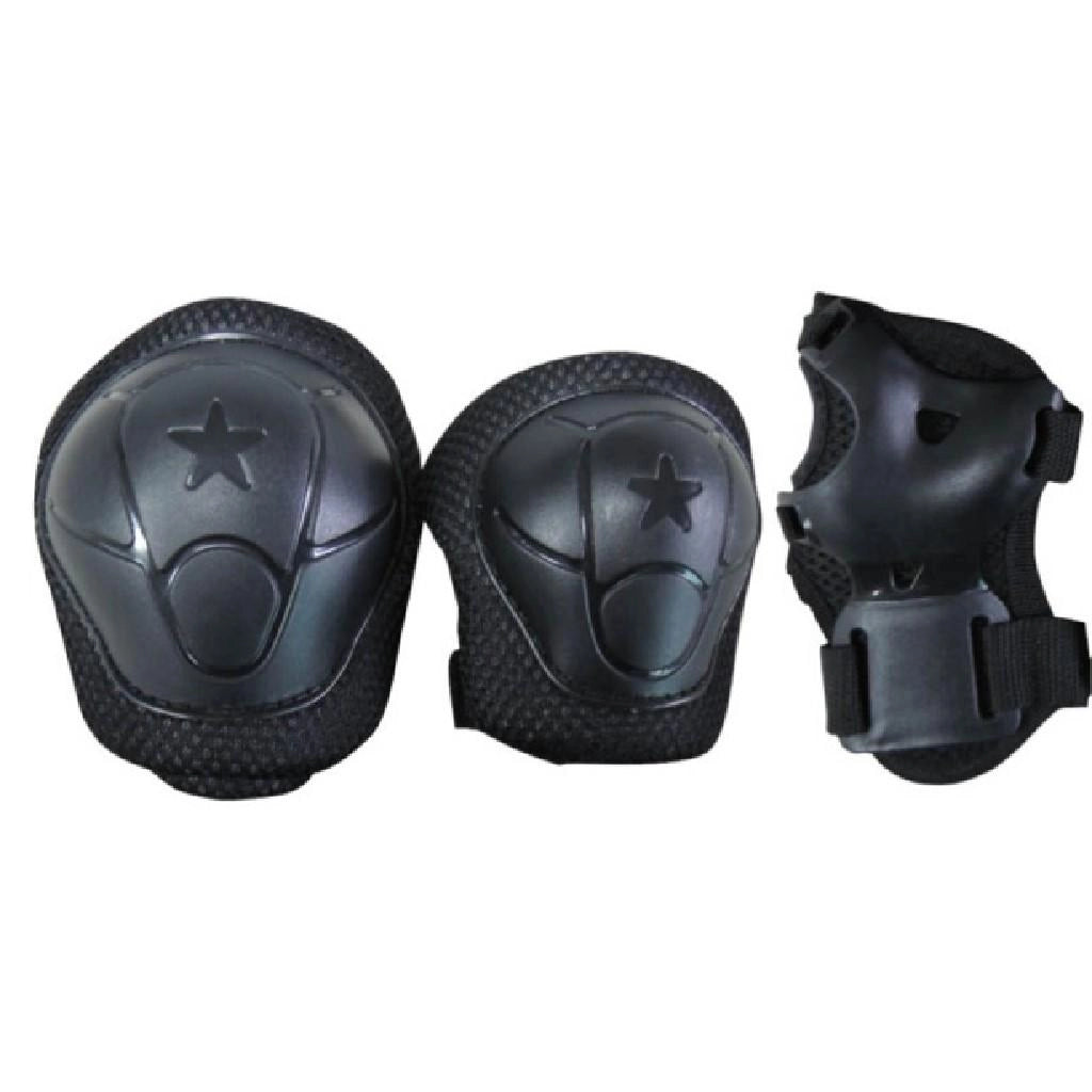 Set di protezioni KIDS nere (ginocchiere gomitiere e parapolsi regolabili)