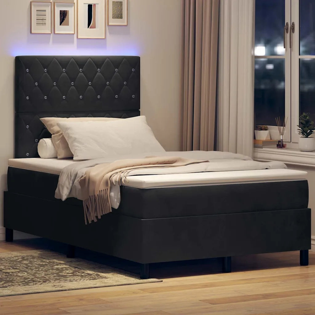 Letto a Sorgente LED con materasso Nero 120 x 190 cm Tessuto 3343234