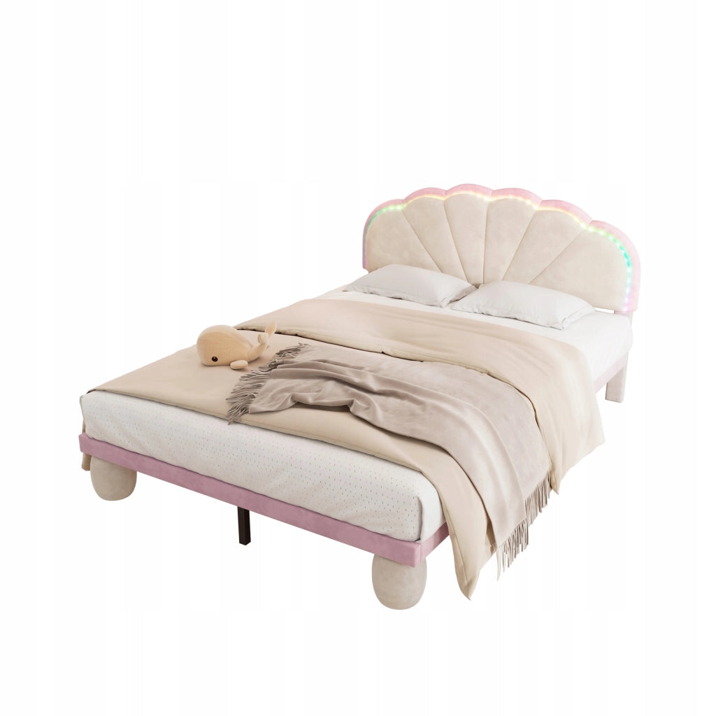 Letto imbottito con LED - Xylo - 140x200 - Beige+Rosa - Senza materasso