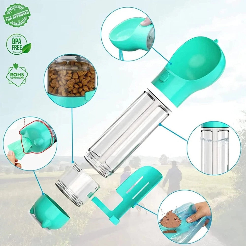 Trade Shop - Borraccia Per Animali Portatile Porta Crocchette Viaggio Acqua Cibo Cani Gatti -