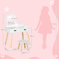 Toeletta Trucco per Bambine Consolle e Sgabello Bianco e Colore Legno