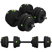 Set di manubri 2 in 1, bilanciere e manubrio, 25 kg, antiscivolo, adatto a pavimenti, nero/verde