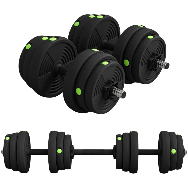 Set di manubri 2 in 1, bilanciere e manubrio, 25 kg, antiscivolo, adatto a pavimenti, nero/verde