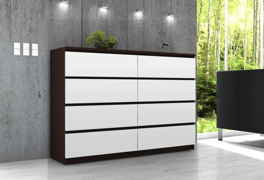 Cassettiera AKORD K140 Wengé 138 cm 8 cassetti inserto frontale Bianco 138x40x99 cm