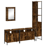 Set Mobili da Bagno | Armadio da bagno 4 pz Rovere Fumo in Legno Multistrato