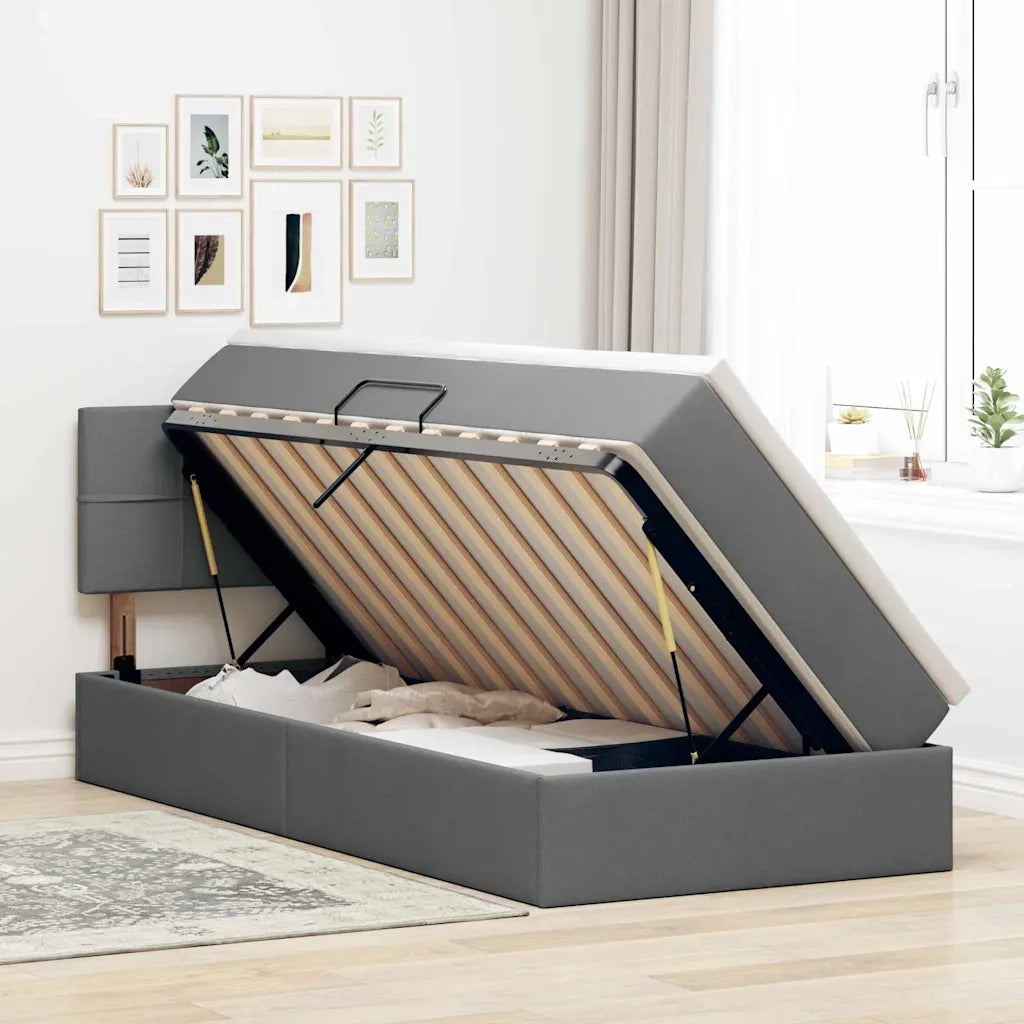Letto con contenitore e LED Grigio scuro 90 x 200 cm Tessuto 3371119