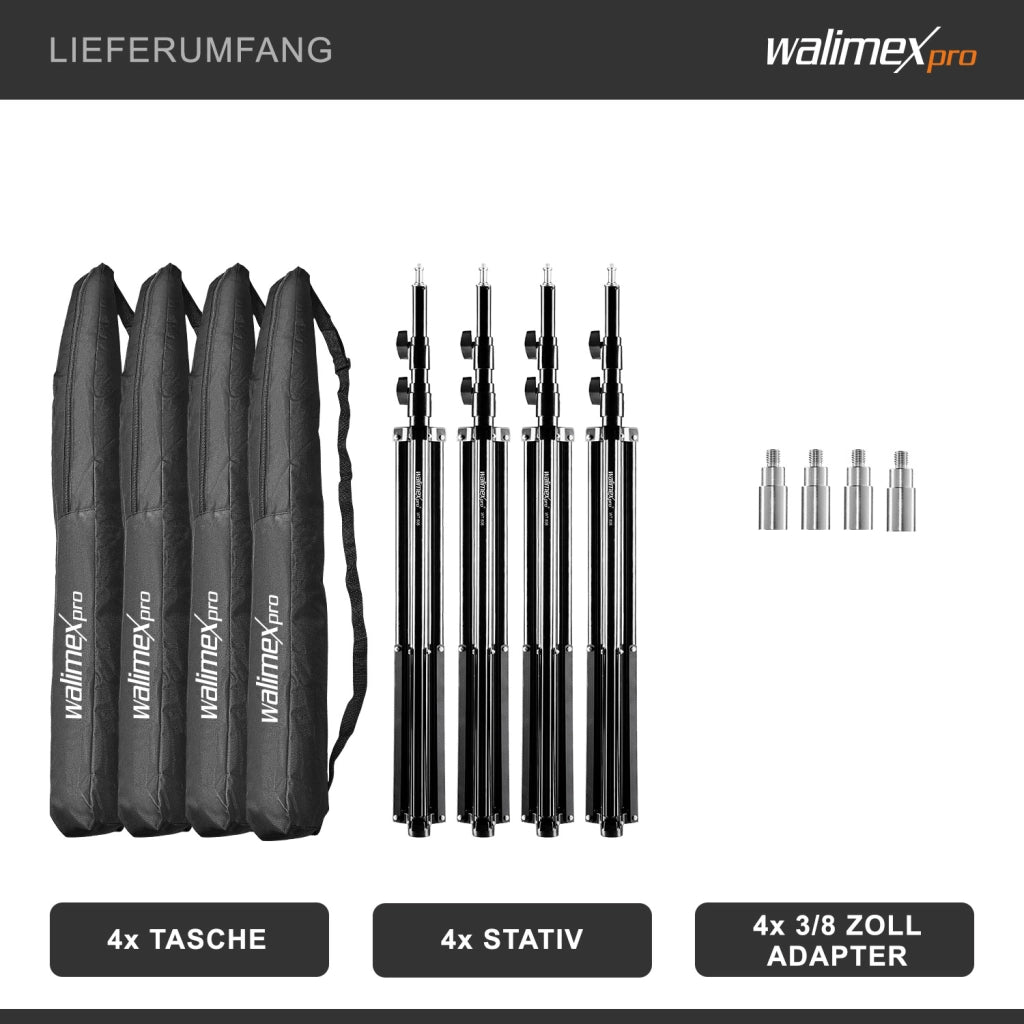 Set 4 stativi per luci WT-806 altezza fino a 256 cm max 6 kg, Cavalletto fotografico per faretti flash e ring light, con adattatore 3/8" e borsa, per foto e video