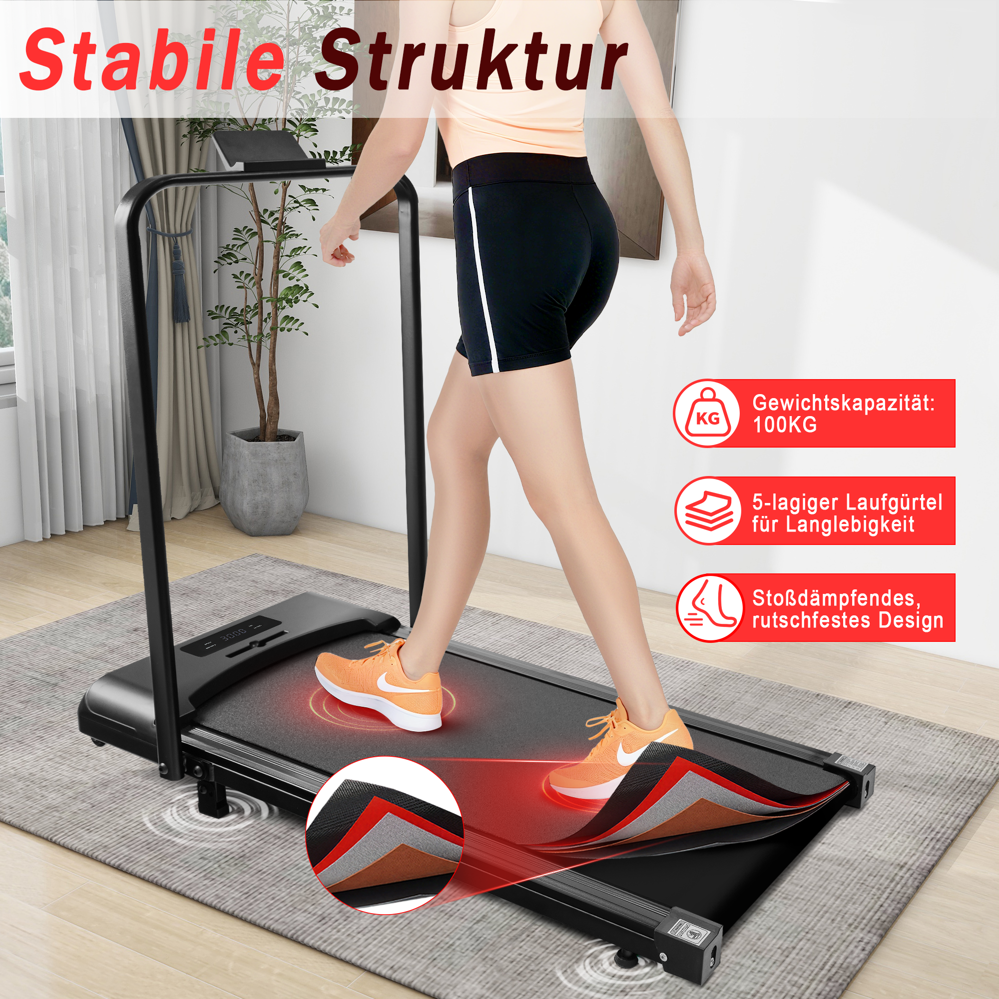 ZMH Tapis roulant domestico con schermo LED e telecomando barre di supporto pieghevoli