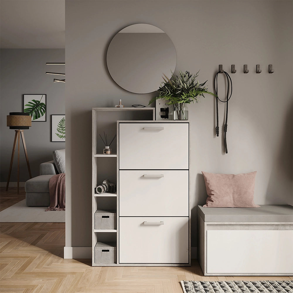 Vicco Scarpiera da ingresso Bianco/cemento 80 x 128.3 cm con 3 scomparti incernierati