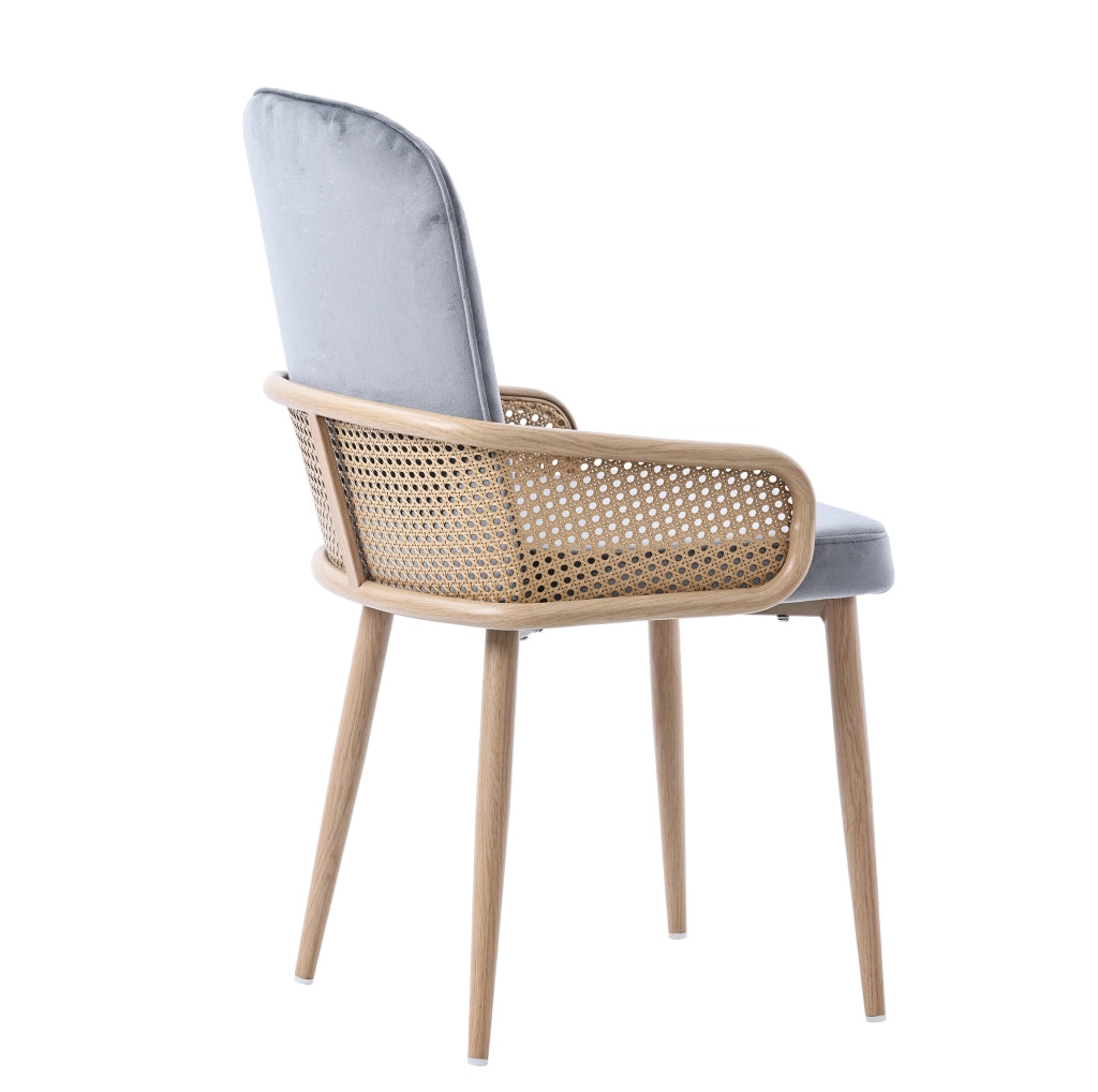 Set di 4 sedie da pranzo in velluto con design rattan e gambe in metallo grigio