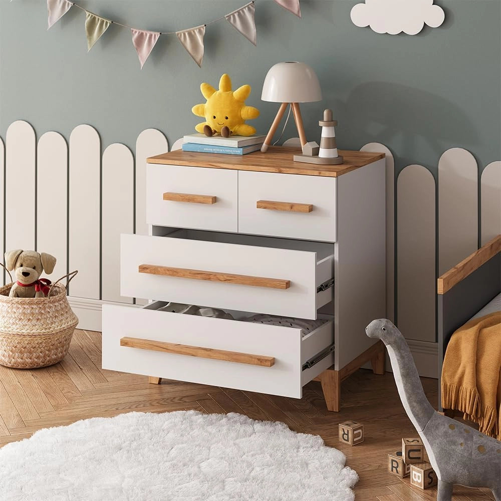 Cassettiera per camera da letto Malia, Bianco/Artisan, 80 x 88 cm con 4 cassetti, per riporre e combinabile con mobili Malia