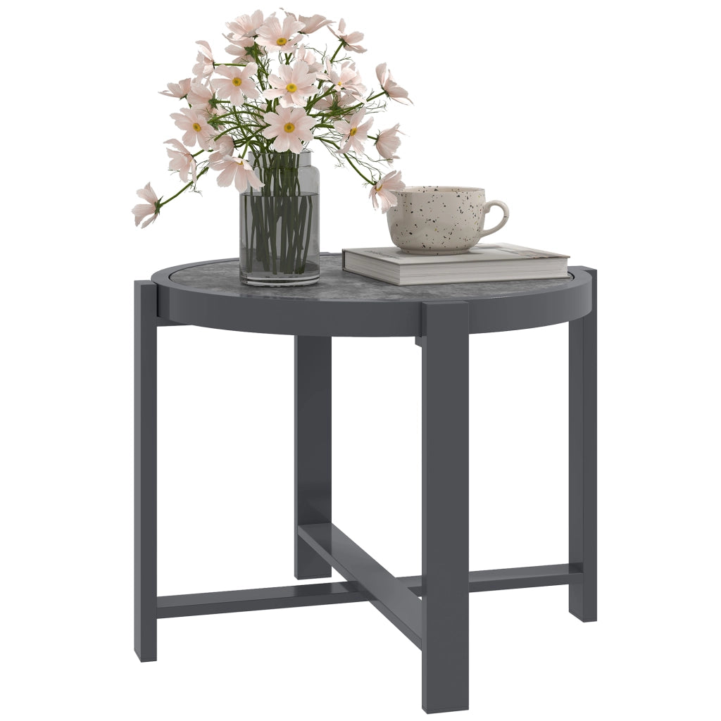 Tavolino da giardino rotondo in alluminio con piano effetto marmo grigio ¨C zephmum ¨C diametro 60 cm