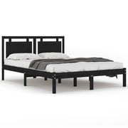 Letto matrimoniale | Letto per adulti | Giroletto Nero in Legno Massello 200x200 cm