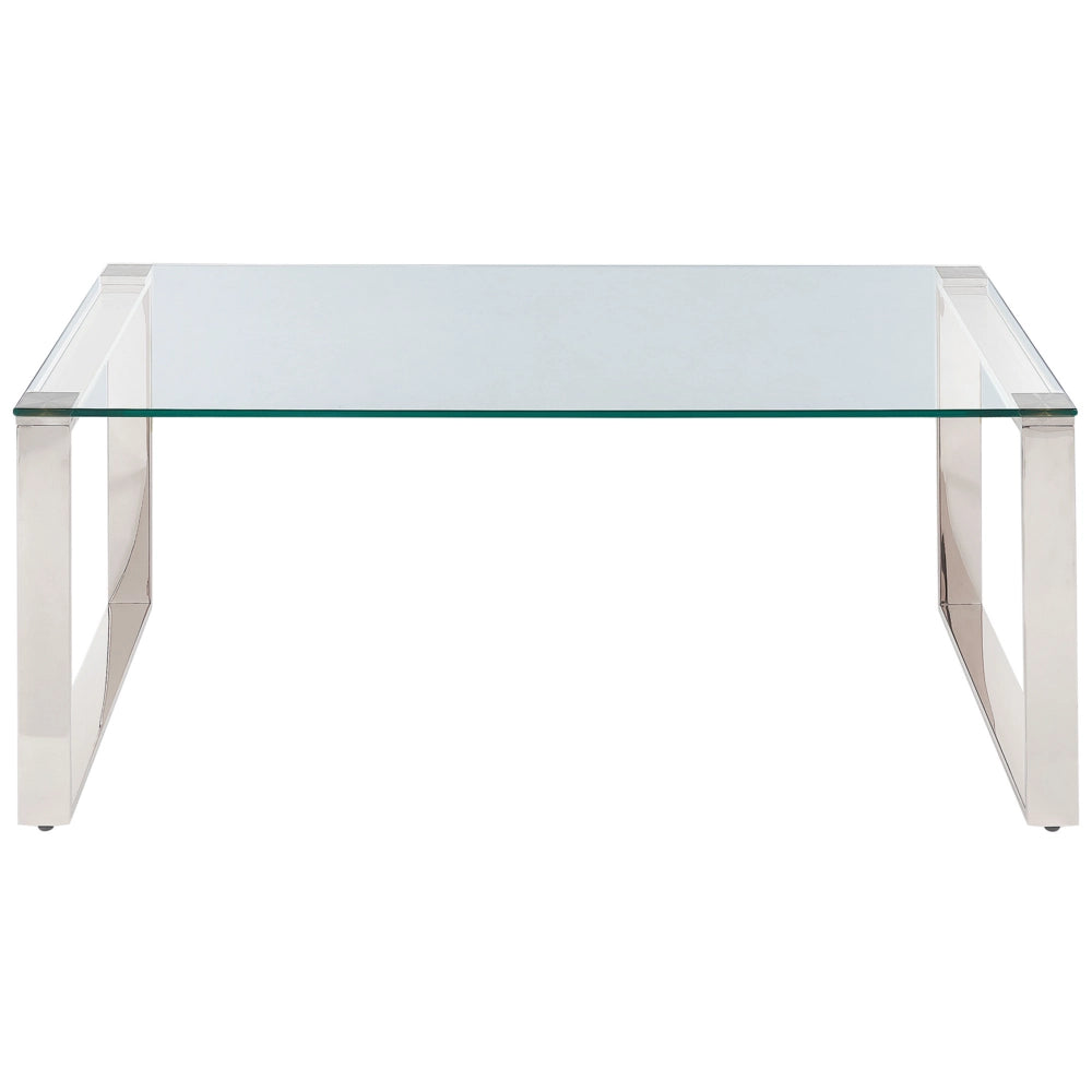 Tavolino in vetro temperato trasparente placcato in acciaio 100 x 50 cm stile moderno soggiorno
