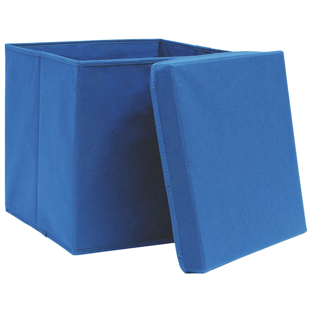Scatole Portaoggetti con Coperchi 4pz Blu 32x32x32 cm Tessuto 288338