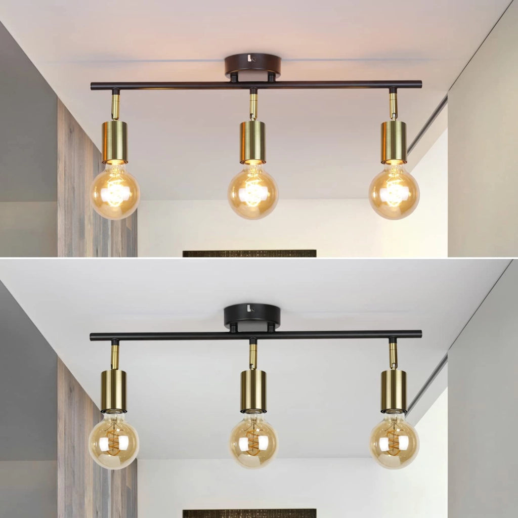 ZMH Faretto da soffitto retrò 3 luci E27 nero oro rotativi stile industriale moderno per cucine corridoi sale pranzo
