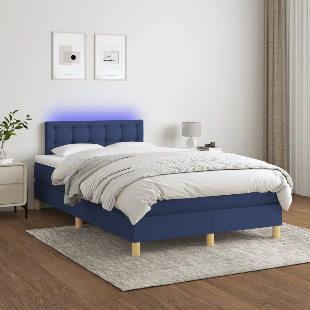 Letto a Molle con Materasso e LED Blu 120x190 cm in Tessuto