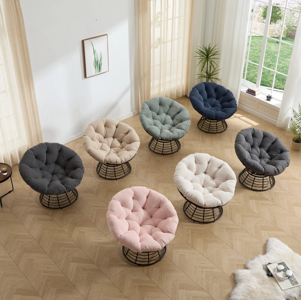 Poltrona Papasan girevole 360° con cuscino grigio Ø92 cm
