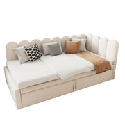 Divano letto 90x200 cm; estraibile a L in velluto; beige