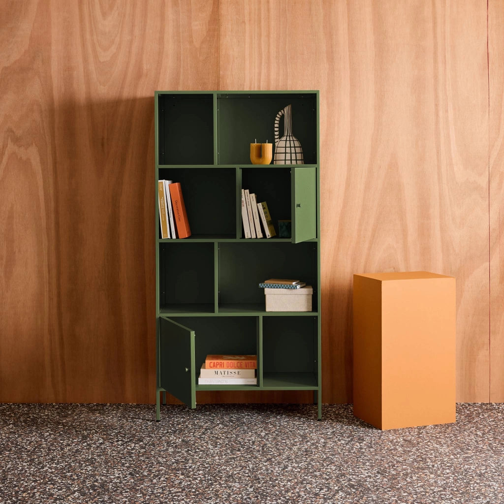Credenza industriale in metallo con 8 scomparti, verde