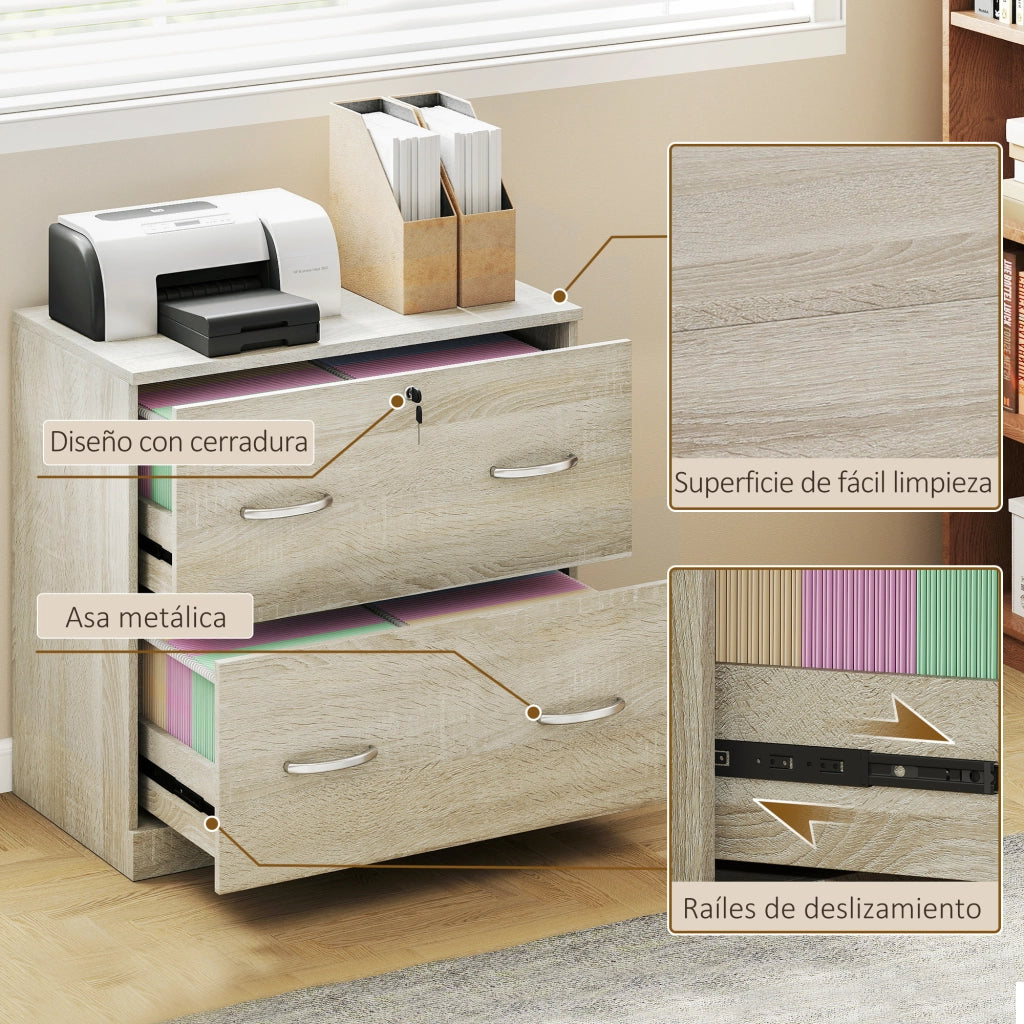 Cassettiera Ufficio 2 Cassetti ¨C Xylo ¨C Legno Naturale con Serratura 77x42x72 cm