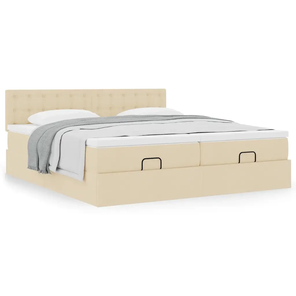 Struttura Letto Pouf con Materassi Crema 200x200 cm in Tessuto 3312048