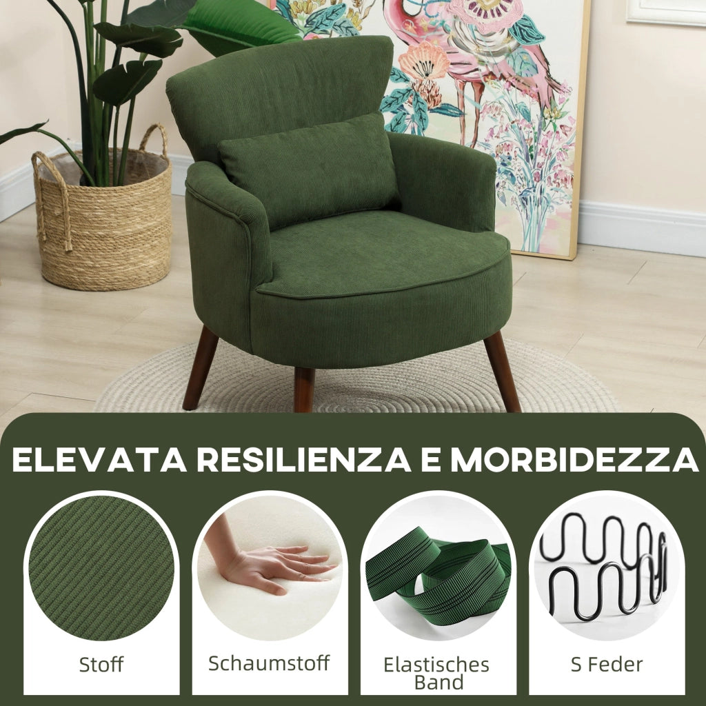 Poltrona Moderna da Camera Imbottita in Velluto Verde