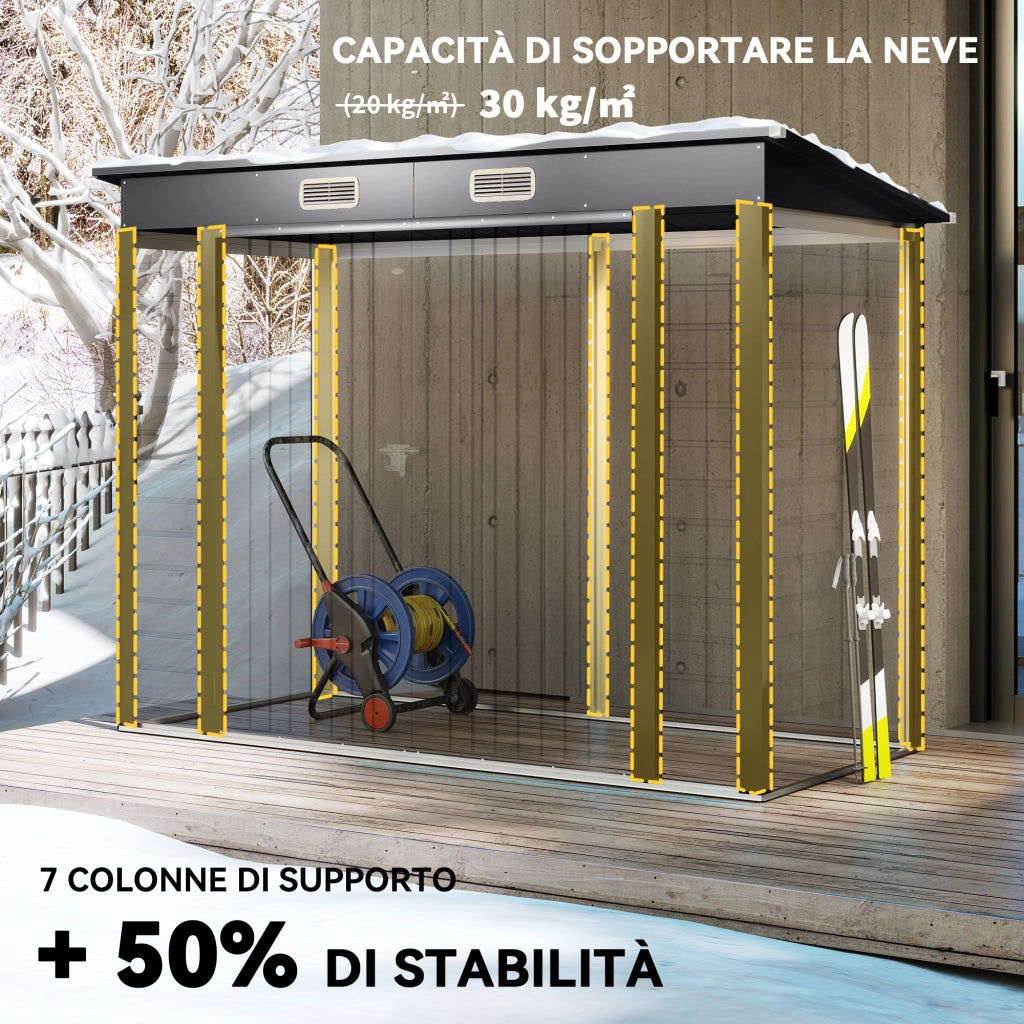 Capanno da Giardino ¨C Minimal ¨C Grigio, Acciaio Zincato, 249x121x183 cm